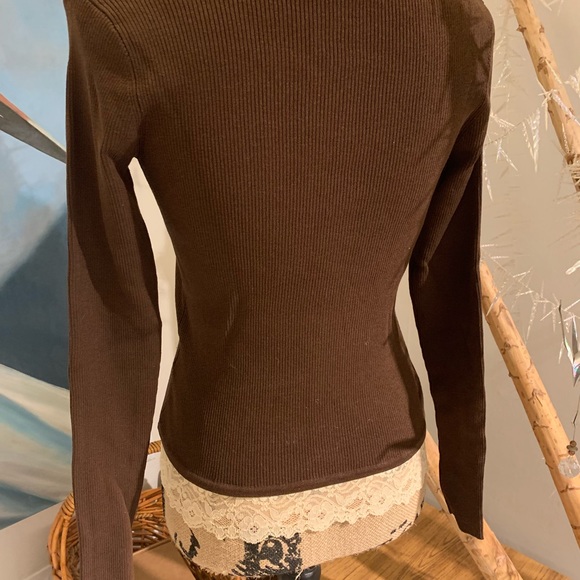 August Silk S brown sweater with lace - Picture 3 of 5